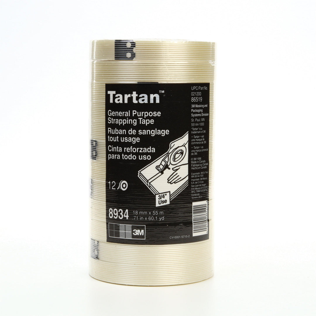 Filament Tapes 3M 8934-18X55-BULK Filament Tape 8934 Clear (0.70 Inch x 60.14 Yards)