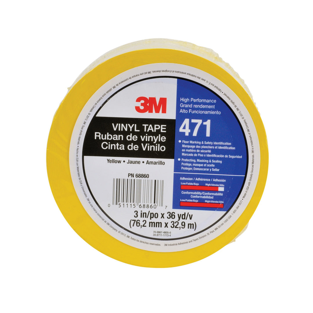 Electrical Tapes 3M 471-1/2X36-YLW-IW Vinyl Tape 471 in Yellow (1/2 Inch x 36 Yards x 5.2 mil)