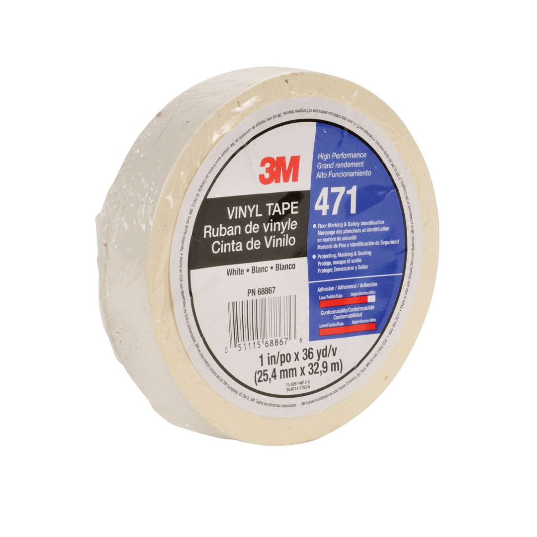 Electrical Tapes 3M 471-1/2X36-WHT-IW Vinyl Tape 471 in White (1/2 Inch x 36 Yards x 5.2 mil)