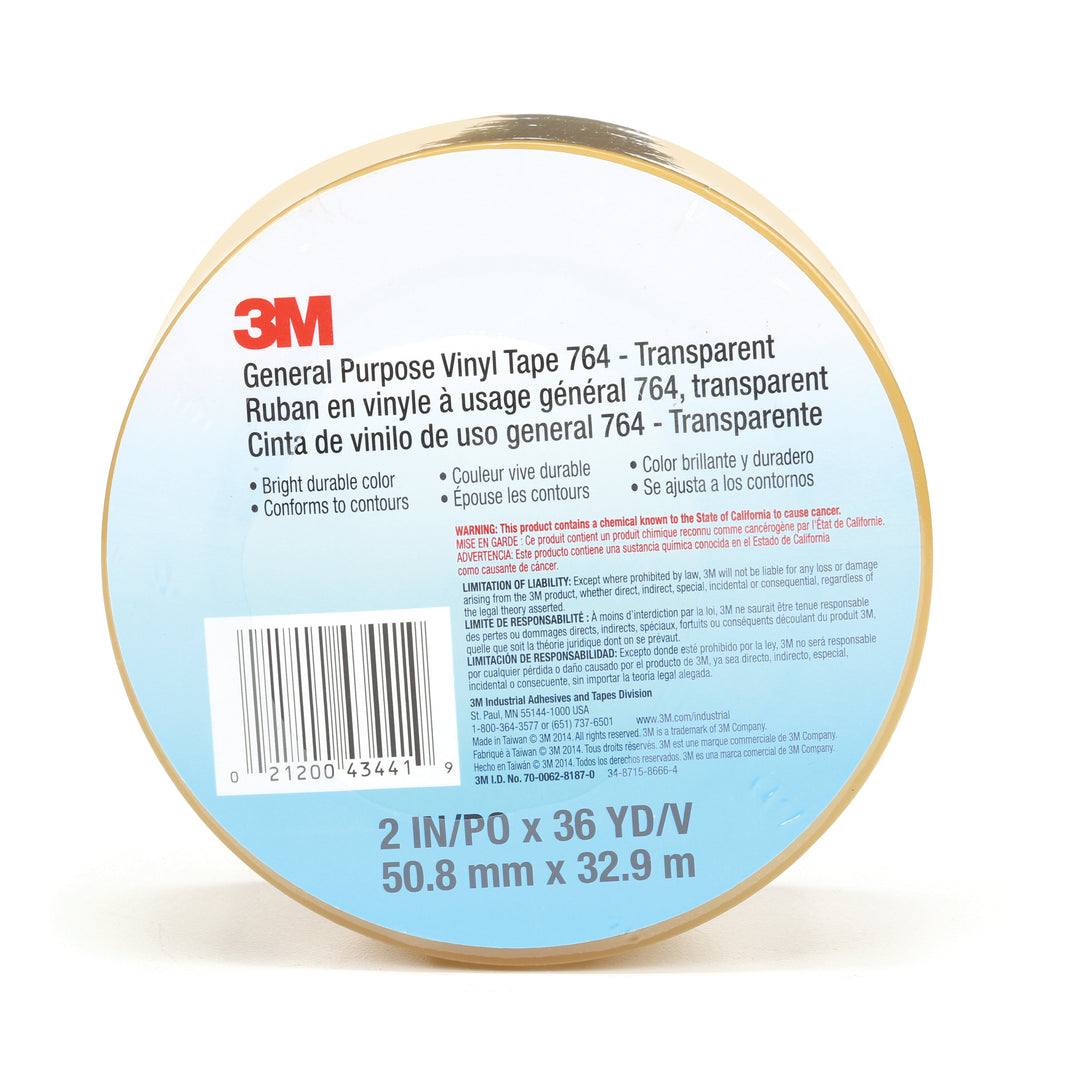 Vinyl Tapes 3M 764-2X36-CLR General Purpose Vinyl Tape 764 in Transparent (2 Inch x 36 Yards x 5.0 mil)