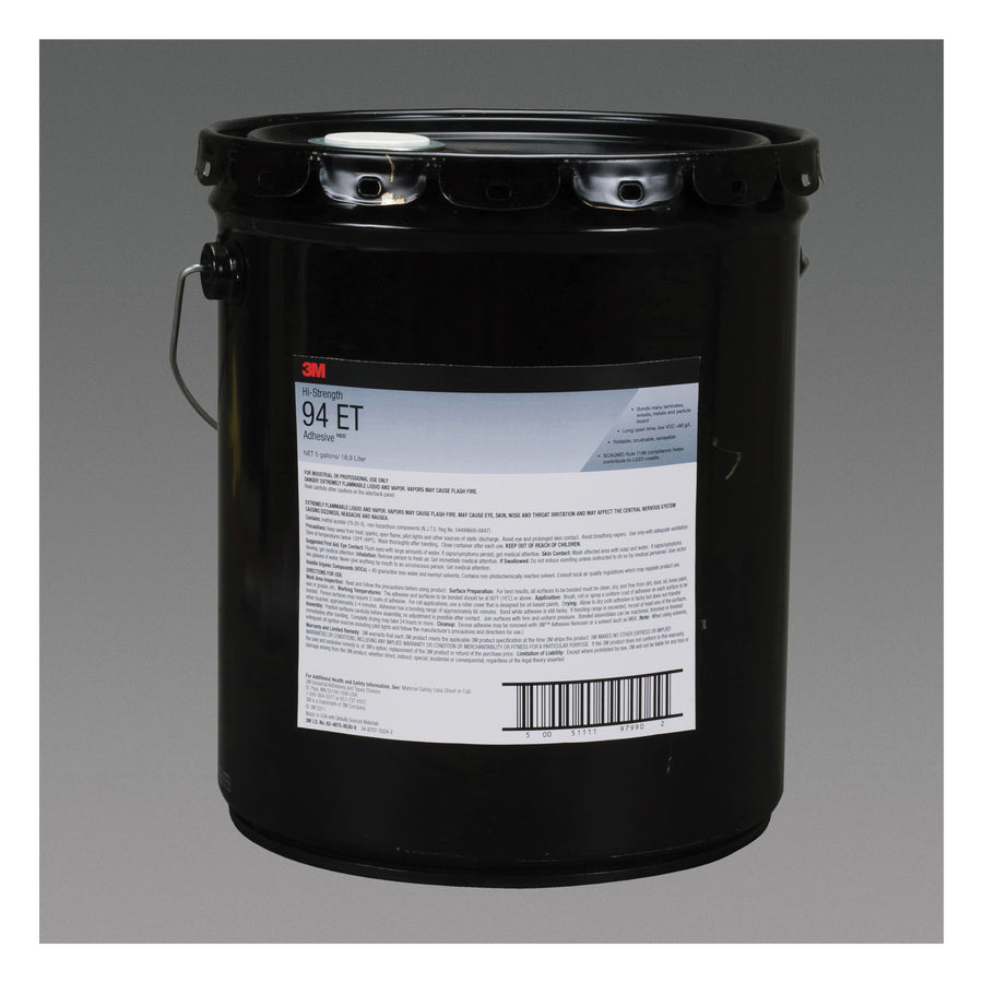 Industrial Adhesives 3M 94-ET-5GAL-DRUM Red Hi-Strength 94 ET Spray Adhesive - 5 Gallon (19 L) Pail