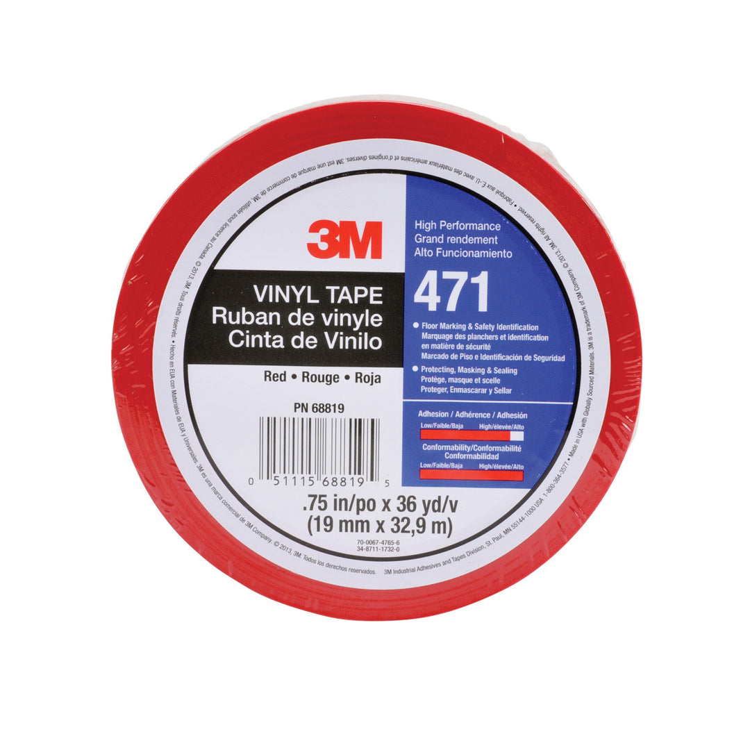 Electrical Tapes 3M 471-3/4X36-RED-IW Vinyl Tape 471 in Red (3/4 Inch x 36 Yards x 5.2 mil) - Individually wrapped