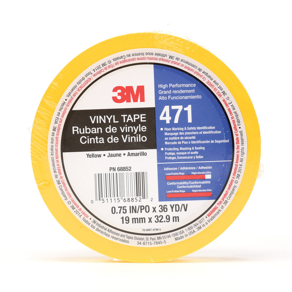 Electrical Tapes 3M 471-3/4X36-YLW-IW Vinyl Tape 471 in Yellow (3/4 Inch x 36 Yards x 5.2 mil) - Individually wrapped