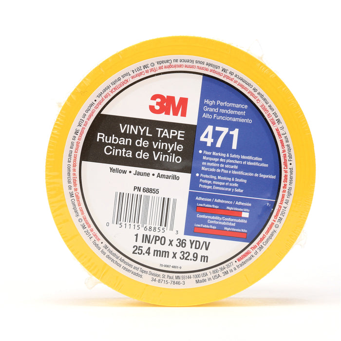 Electrical Tapes 3M 471-1X36-YLW-IW Vinyl Tape 471 in Yellow (1 Inch x 36 Yards x 5.2 mil) - Individually wrapped
