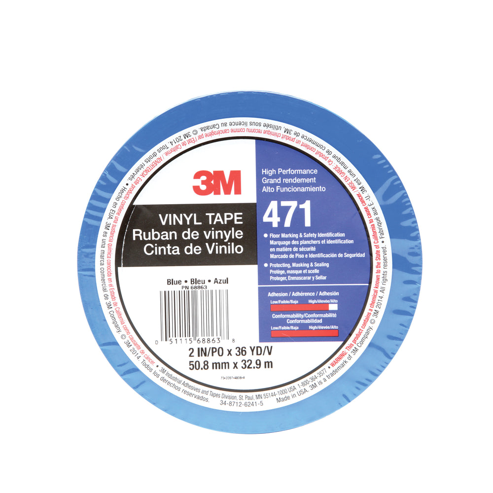 Electrical Tapes 3M 471-2X36-BLU-IW Vinyl Tape 471 in Blue (2 Inch x 36 Yards x 5.2 mil)