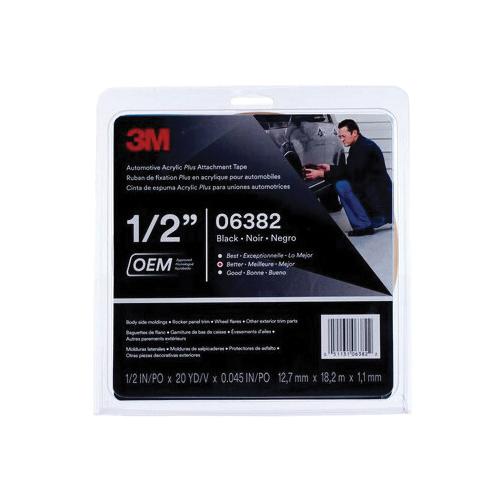 Double Sided Tapes 3M 06382-1/2X20(IMP) Automotive Acrylic Plus Attachment Tape 06382 Black 45 mil (1/2 Inch x 20 Yards)