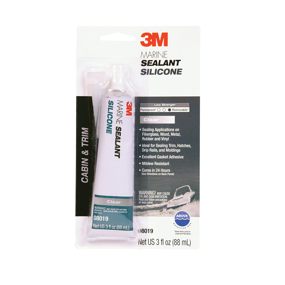Marine Grade Sealant 3M 08019-3OZ Marine Grade Silicone Sealant in Clear - 3 fl. Oz (88 ml) Tube