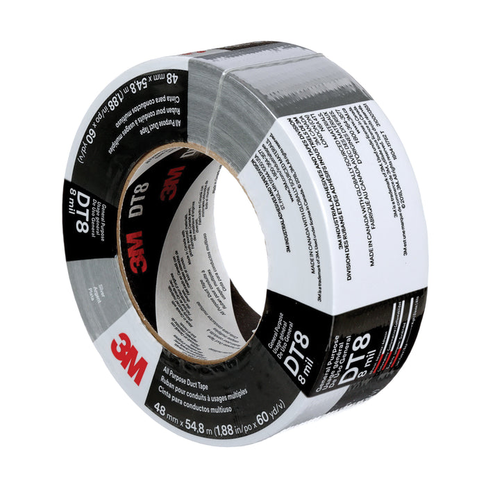 3M DT8-48X55-SL All Purpose Duct Tape DT8 Silver 1 89/100 Inch x 179 79/100 ft (48 mm x 54.8 m) 8 mil