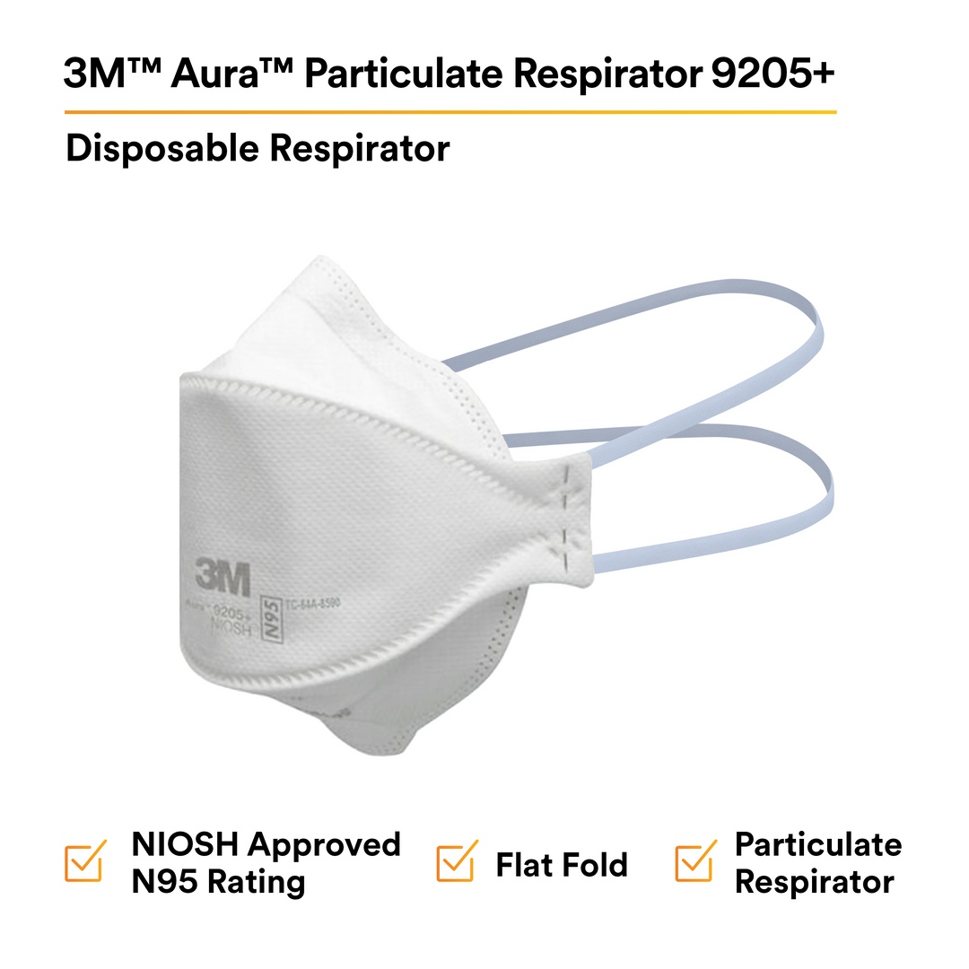 3M Aura 9205+  ~  Healthcare N95 Particulate Respirator 9205+ | Ultra-Lightweight Three-Panel Flat-Fold Design | NIOSH Approved | Box of 20 Units