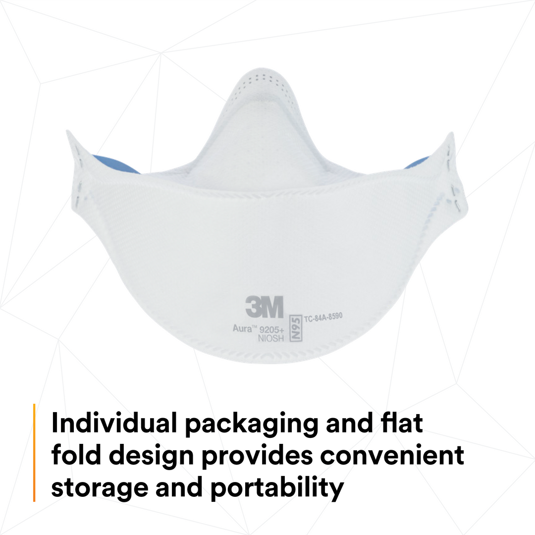3M Aura 9205+  ~  Healthcare N95 Particulate Respirator 9205+ | Ultra-Lightweight Three-Panel Flat-Fold Design | NIOSH Approved | Box of 20 Units