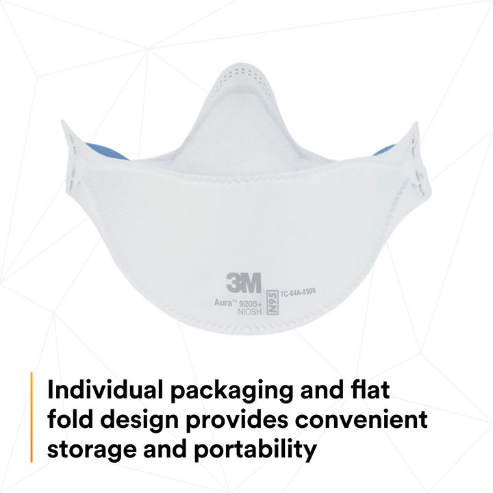 3M Aura 9205+  ~  Healthcare N95 Particulate Respirator 9205+ | Ultra-Lightweight Three-Panel Flat-Fold Design | NIOSH Approved | Box of 20 Units