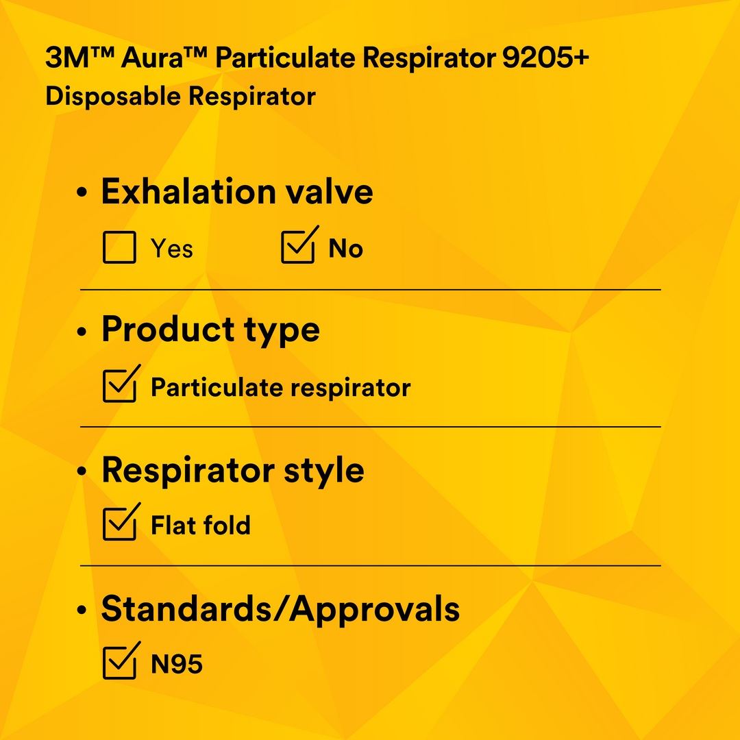 3M Aura 9205+  ~  Healthcare N95 Particulate Respirator 9205+ | Ultra-Lightweight Three-Panel Flat-Fold Design | NIOSH Approved | Box of 20 Units