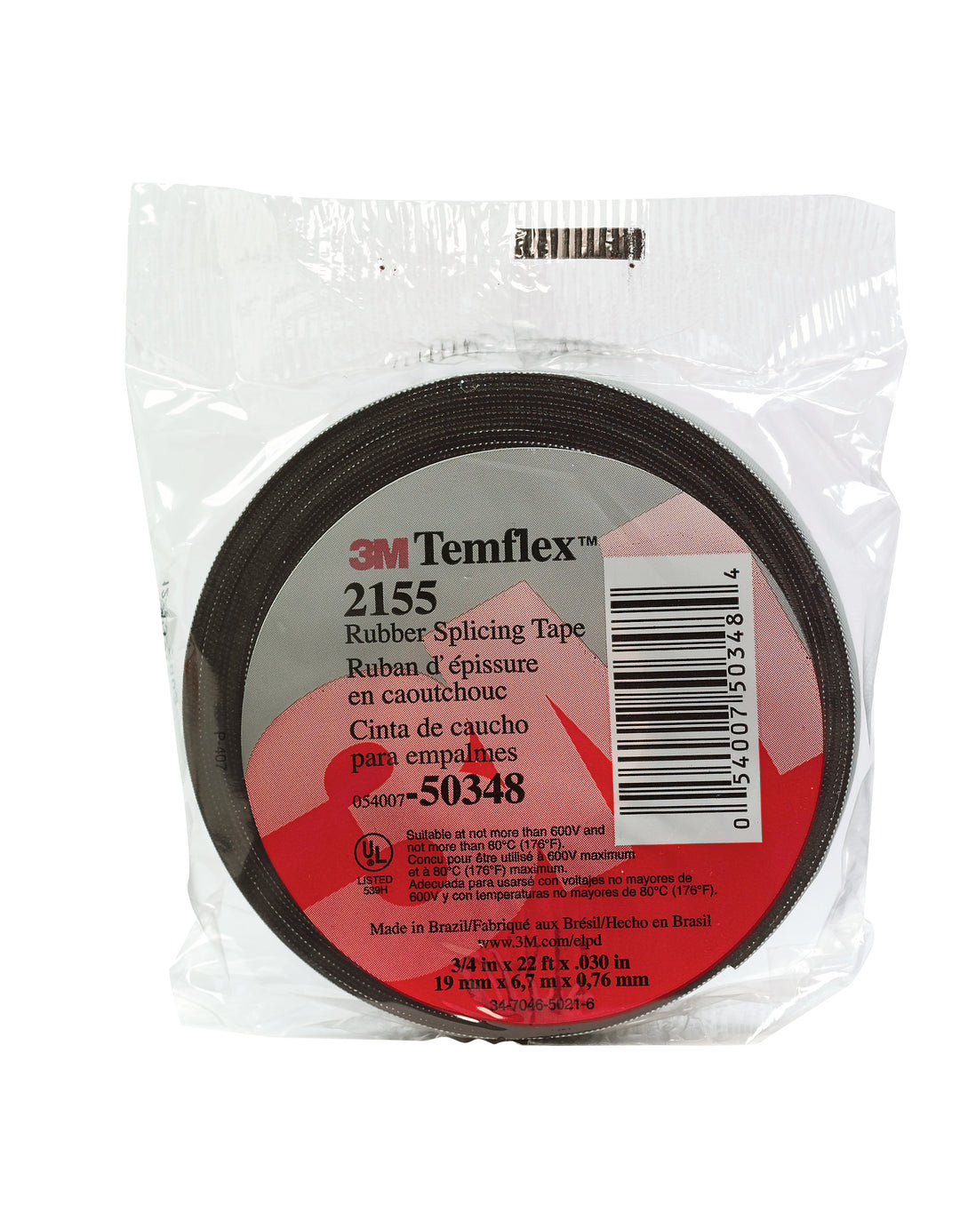 3M 2155-3/4X22FT Temflex Rubber Splicing Tape 2155 with liner black 3/4 in x 22 ft (19.1 mm x 6.7 m)