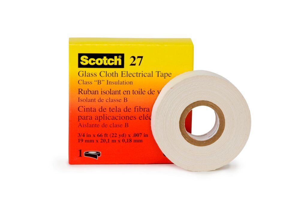 Electrical Tapes 3M 27-1/2X66-1IN Glass Cloth Electrical Tape 27 with Rubber Thermosetting Adhesive in White (1/2 Inch x 66 ft) - with 1 Inch core