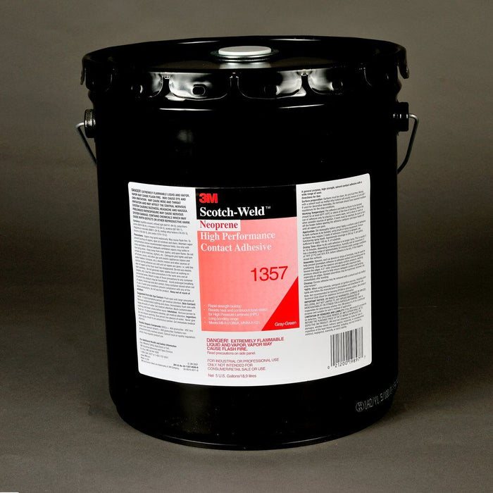 Contact Adhesives 3M 1357-5GAL-GRY Neoprene High Performance Contact Adhesive 1357 in Gray/Green Pail with Pour Spout - 5 Gallon (18.9 L)