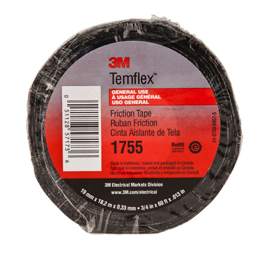 Duct Tapes 3M 1755-1-1/2X82-1/2 Cotton Friction Tape 1755 Black (0.5 Inch x 82.5 ft)