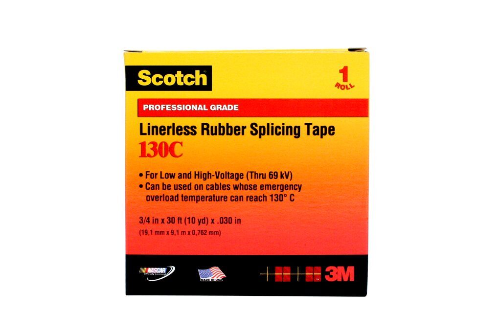 Splicing Tapes 3M 130C-1X15 Linerless Rubber Splicing Tape 130C Black 30 mil (1 Inch x 15 ft)