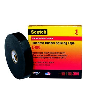 Splicing Tapes 3M 130C-2X30 Professional Grade Linerless Rubber Splicing Tape 130C Black 30 mil (2 Inch x 30 ft)