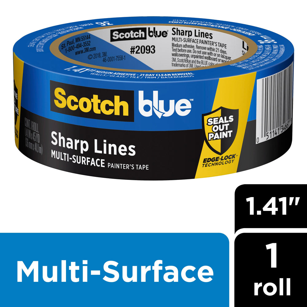 Painters Tapes ScotchBlue 2093-36EC Sharp Lines Multi-Surface Painter's  Tape 2093-36EC (1.41 Inch x 60 Yards) - Stuk Solutinons —