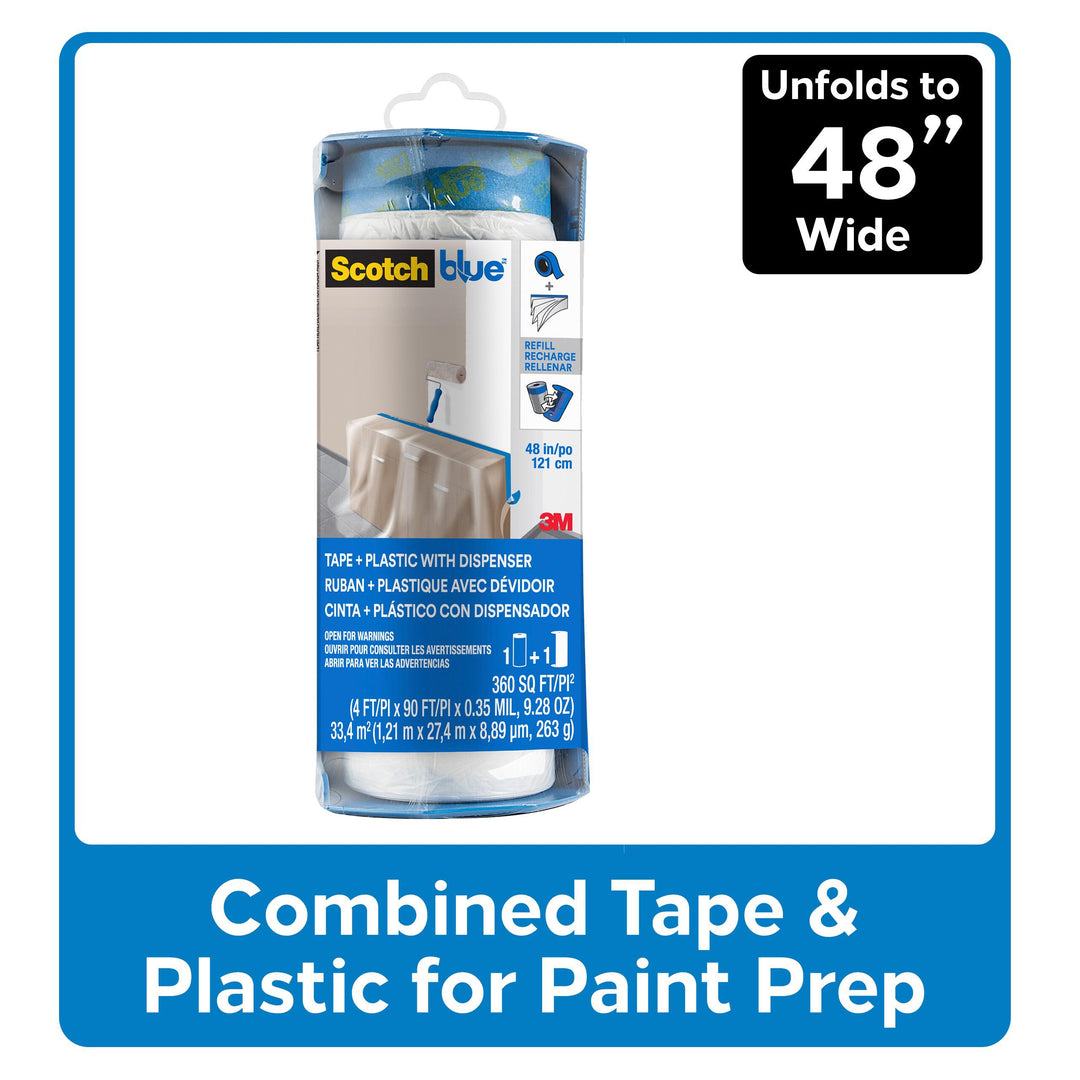 Masking Tapes 3M PTD2093EL-48 Pre-Taped Painter's Plastic PTD2093EL-48-S with Dispenser (48 Inch x 30 Yards)