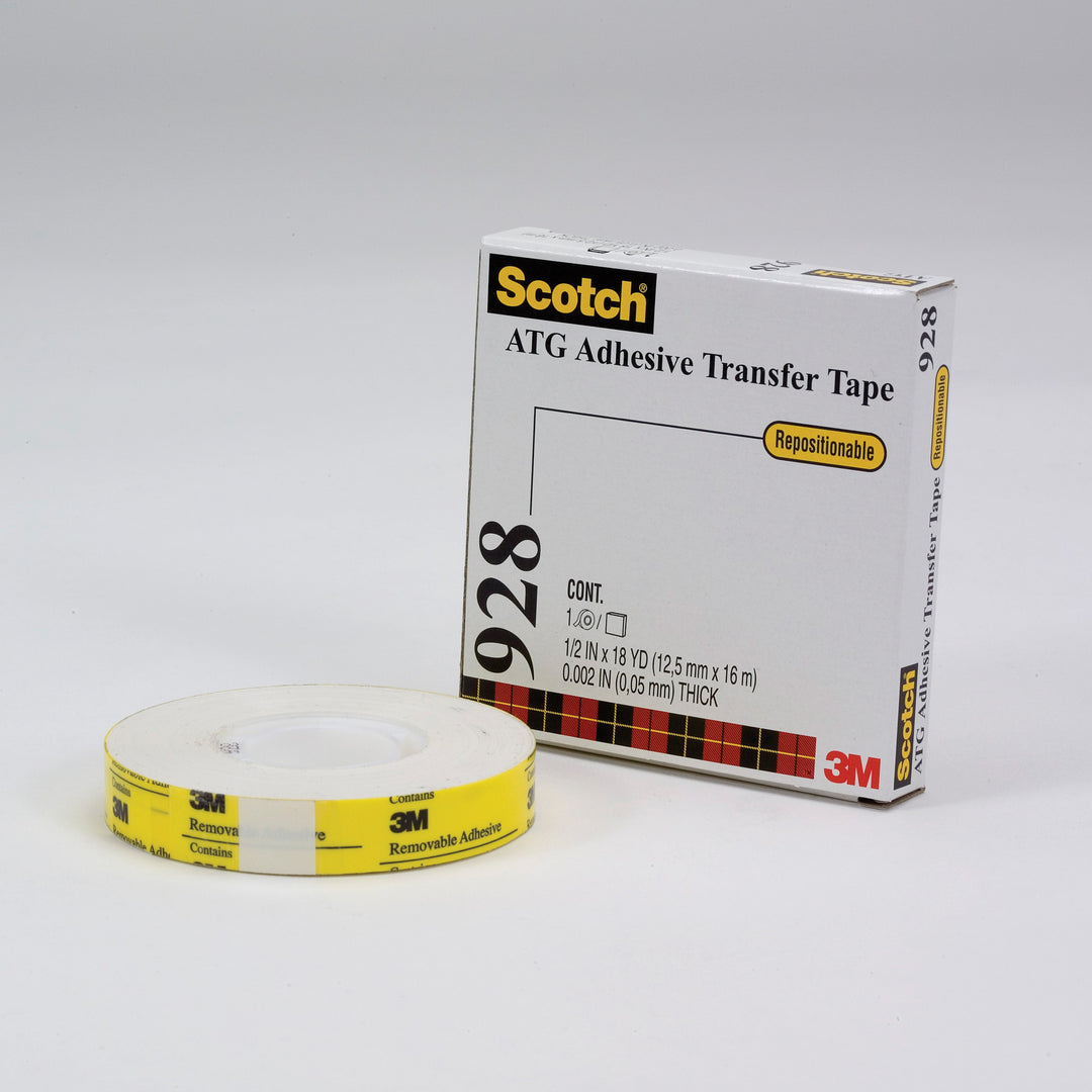 Transfer Tapes 3M 928-1/2X18 ATG Repositionable Double Coated Tissue Tape 928 in Translucent 2 mil (1/2 Inch x 18 Yards)