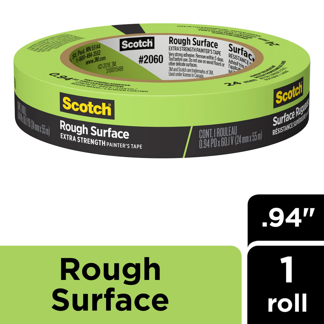 Painters Tapes 3M 2060-24AP Rough Surface Painter's Tape For Hard-To-Stick Surfaces 2060-24AP Green (0.94 Inch x 60.1 Yards)