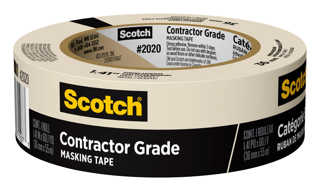 Masking Tapes 3M 2020-36AP Contractor Grade General Purpose Masking Tape 2020-36AP Tan (1.41 Inch x 60 Yards)