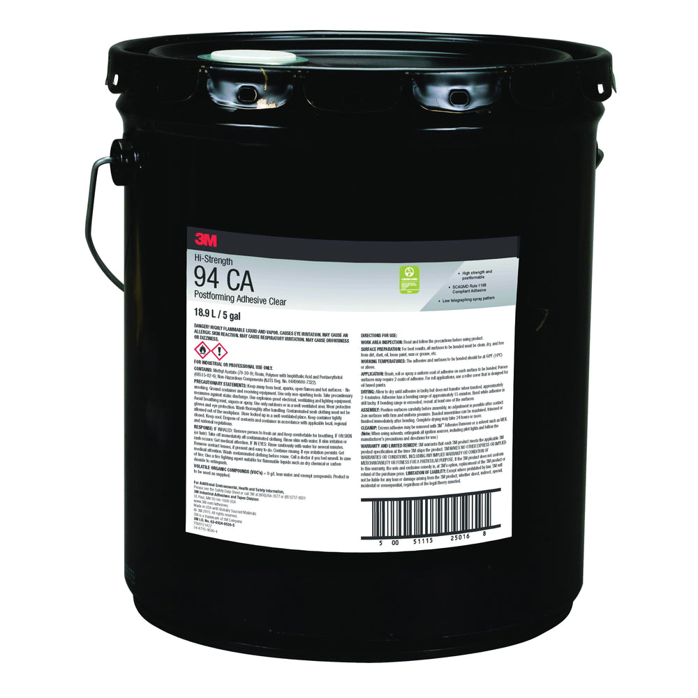 Postforming Adhesives 3M 94CA-5GAL-CLR Hi-Strength Postforming Adhesive 94 CA Clear (5 Gallon) Pail