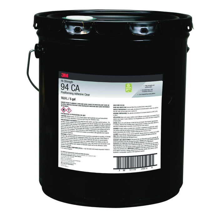 Postforming Adhesives 3M 94CA-5GAL-CLR Hi-Strength Postforming Adhesive 94 CA Clear (5 Gallon) Pail
