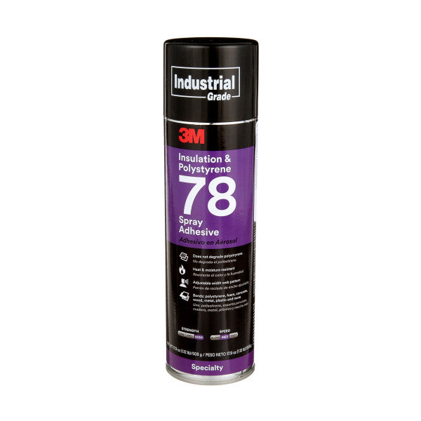 3M™ Polystyrene Foam Insulation Spray Adhesive 78, Clear, 24 fl oz (Net Wt 17.9 oz), 12 Can/Case - 7000046590